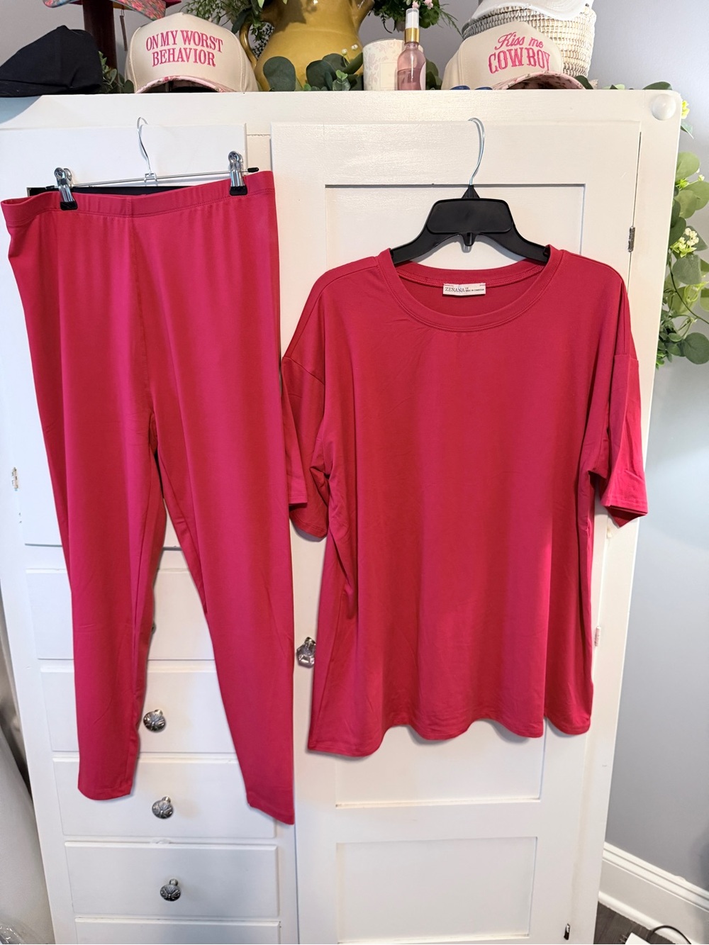 Zenana Outfitters Bright Pink Crew Neck Tee